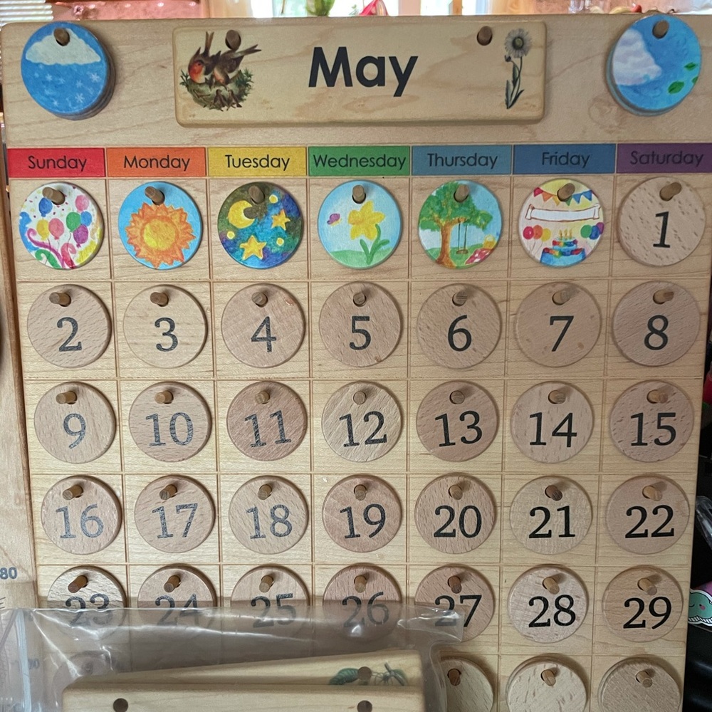 Handmade wood calendar and weather chart